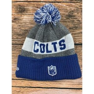 Indianapolis Colts Mens NFL Beanie Hat Cap Football New Era Blue White Gray Pom